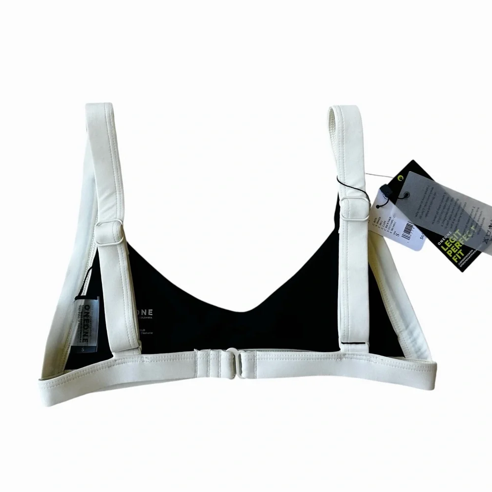 Free People Black and White Contrast Sport Bikini TOP